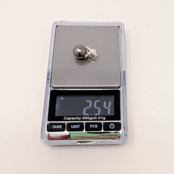 Tahitian 10 mm Cultured Pearl & Diamond 14kt White Gold Necklace - Picture 8 of 10